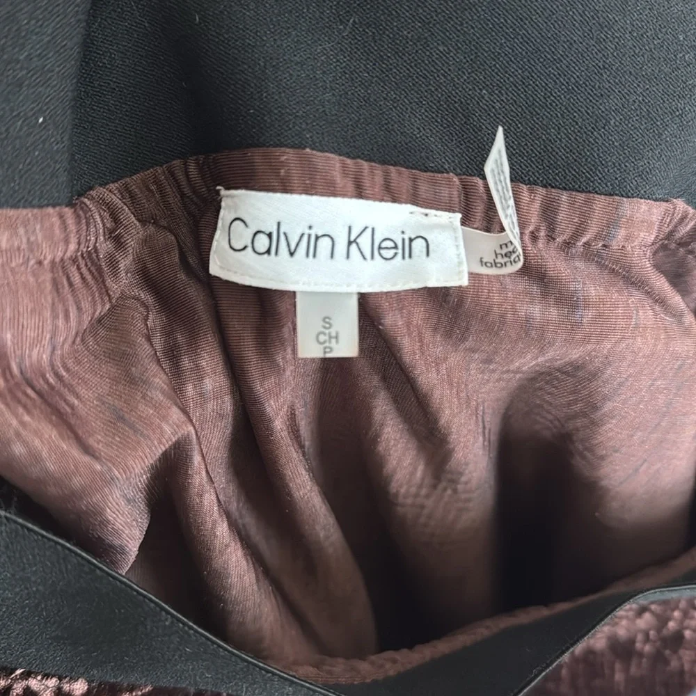 Calvin Klein Women's Elegant Textured Velvet Brown Midi Skirt NWT